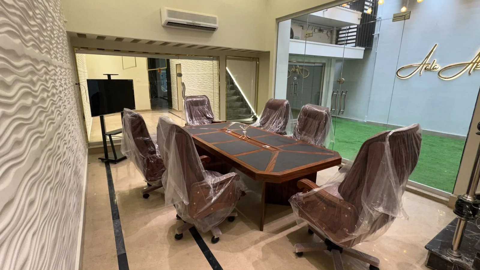Modern meeting room with conference table